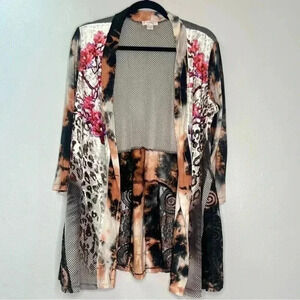 kamana Open Front Cardigan Contrasting Pattern Mesh and Velvet Detail Sz‎ M